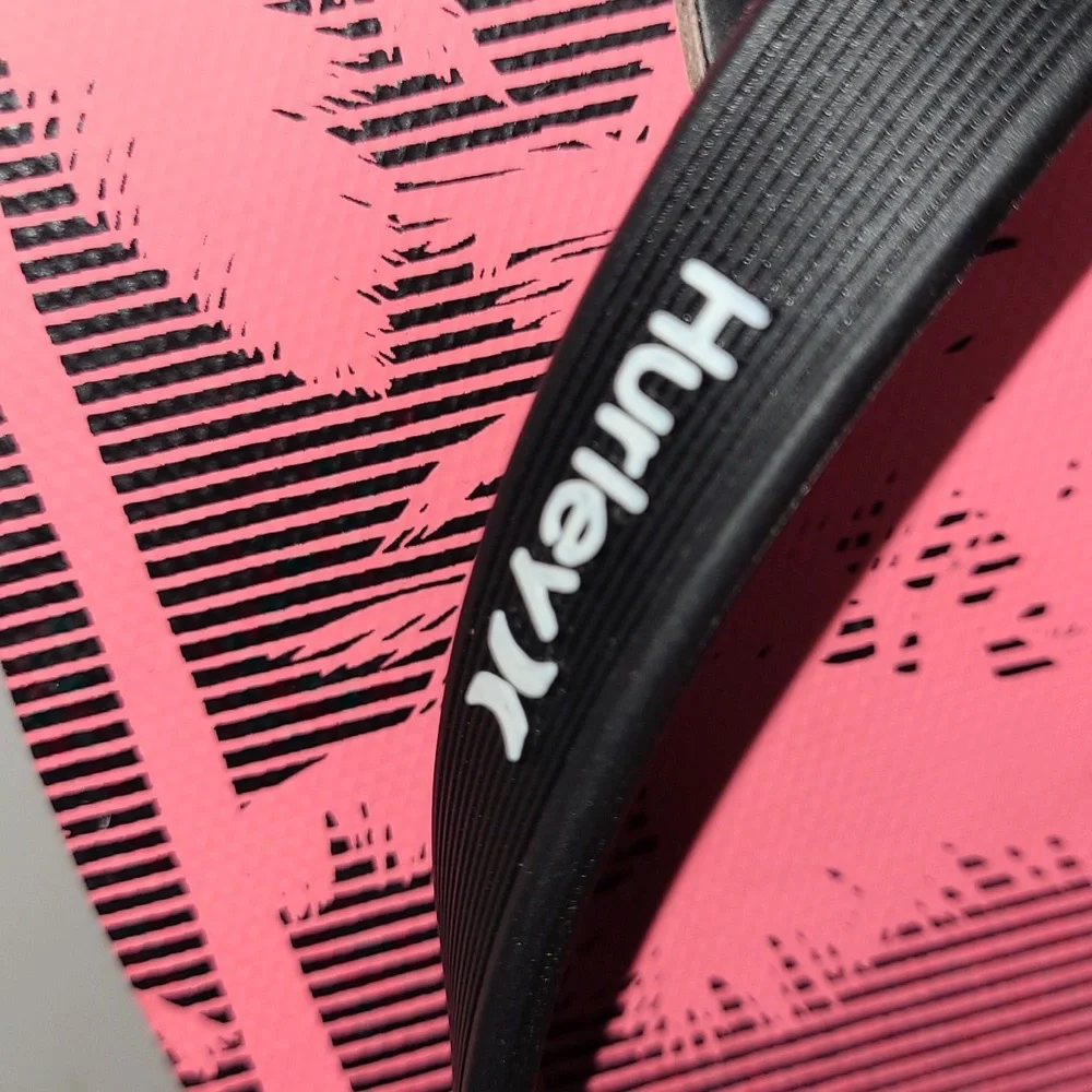 Hurley Mens Palm Trees Print Beach Pool Sandals Thongs Size 12 Pink / Black - Picture 4 of 9